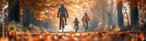 Family on a bicycle tour Riding bikes through a picturesque countryside