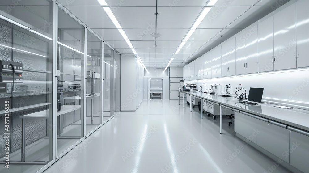 Fototapeta premium A pristine, organized cleanroom with minimal clutter and streamlined equipment