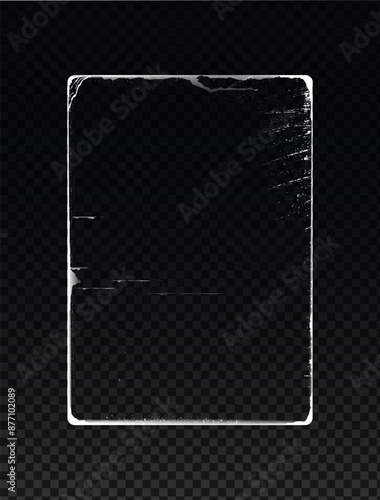 Old paper overlay cover, distressed edge frame, vector retro rectangular grunge border design, worn vintage texture