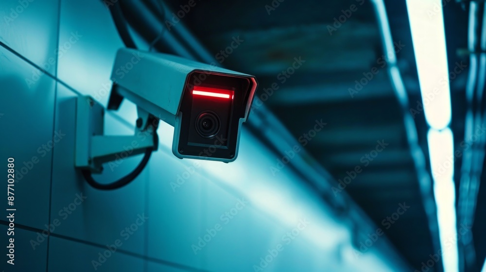 Security Camera in a Blue Lit Underground Tunnel Security Camera in a Blue Lit Underground Tunnel