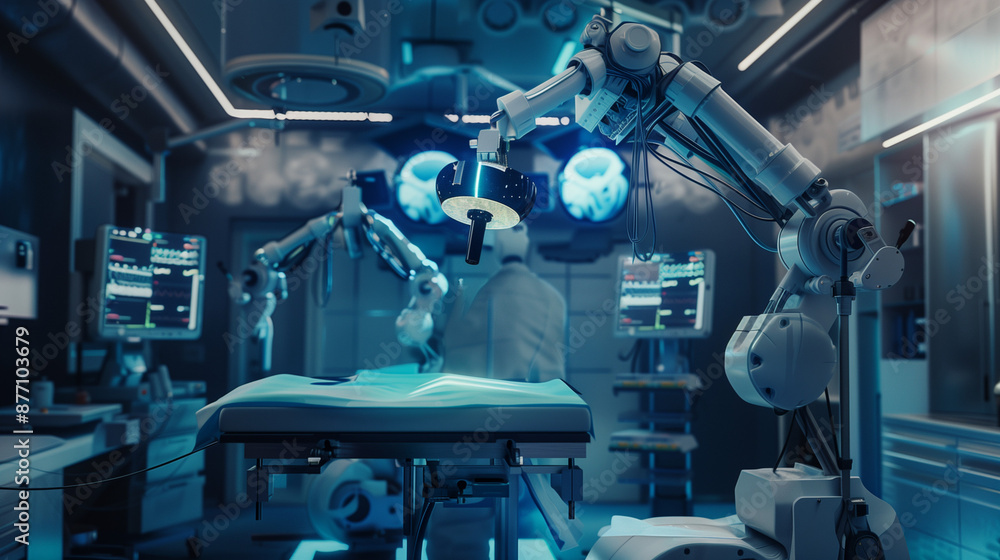 State-of-the-Art Operating Room: AI-Powered Robotic Surgery in Action with Futuristic Equipment State-of-the-Art Operating Room: AI-Powered Robotic Surgery in Action with Futuristic Equipment