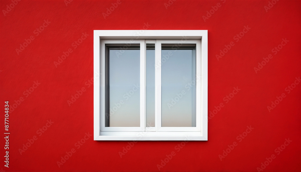 White window. White window on an empty red wall. Window on the front of the house White window. White window on an empty red wall. Window on the front of the house