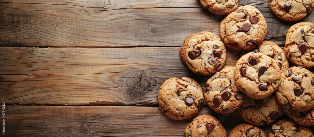 A frame of cookies displayed on a rustic wooden surface creates an inviting copy space image. A frame of cookies displayed on a rustic wooden surface creates an inviting copy space image.