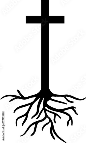 Religious Cross with Roots Vector Graphic Design
