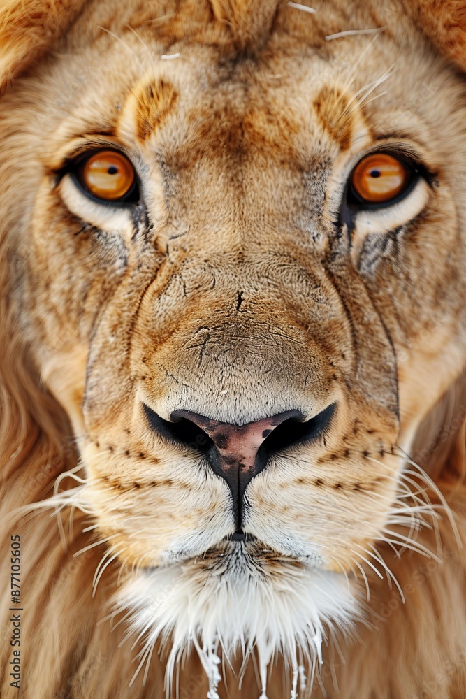 A tight shot of a lion's expressive face, its intense gaze conveyed through penetrating yellow eyes A tight shot of a lion's expressive face, its intense gaze conveyed through penetrating yellow eyes