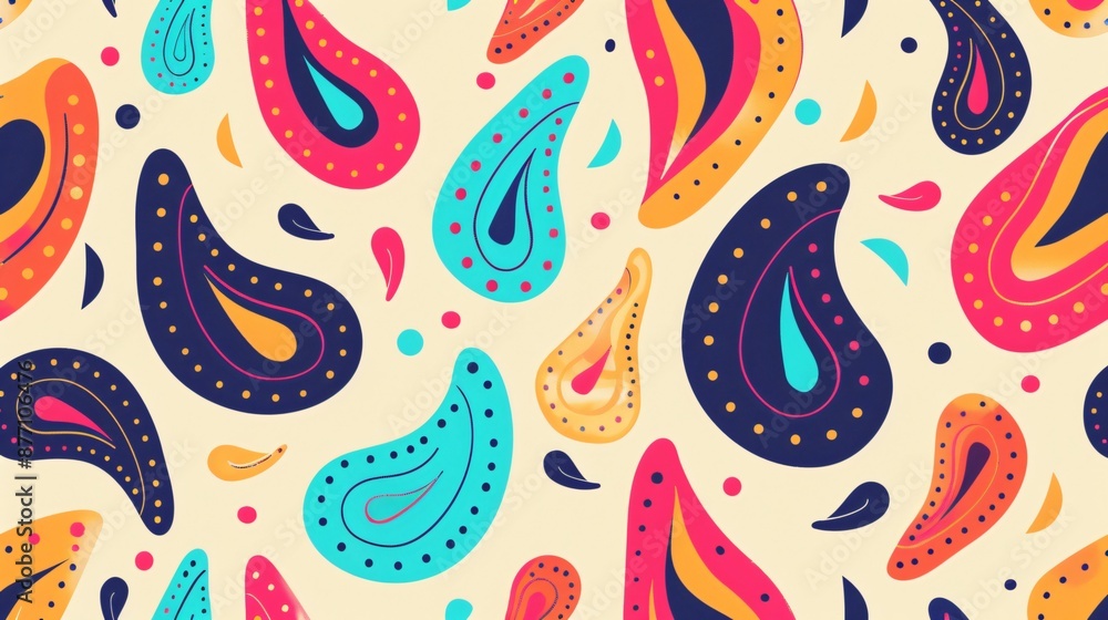 Vibrant, simple paisley patterns creating a minimalist background Vibrant, simple paisley patterns creating a minimalist background