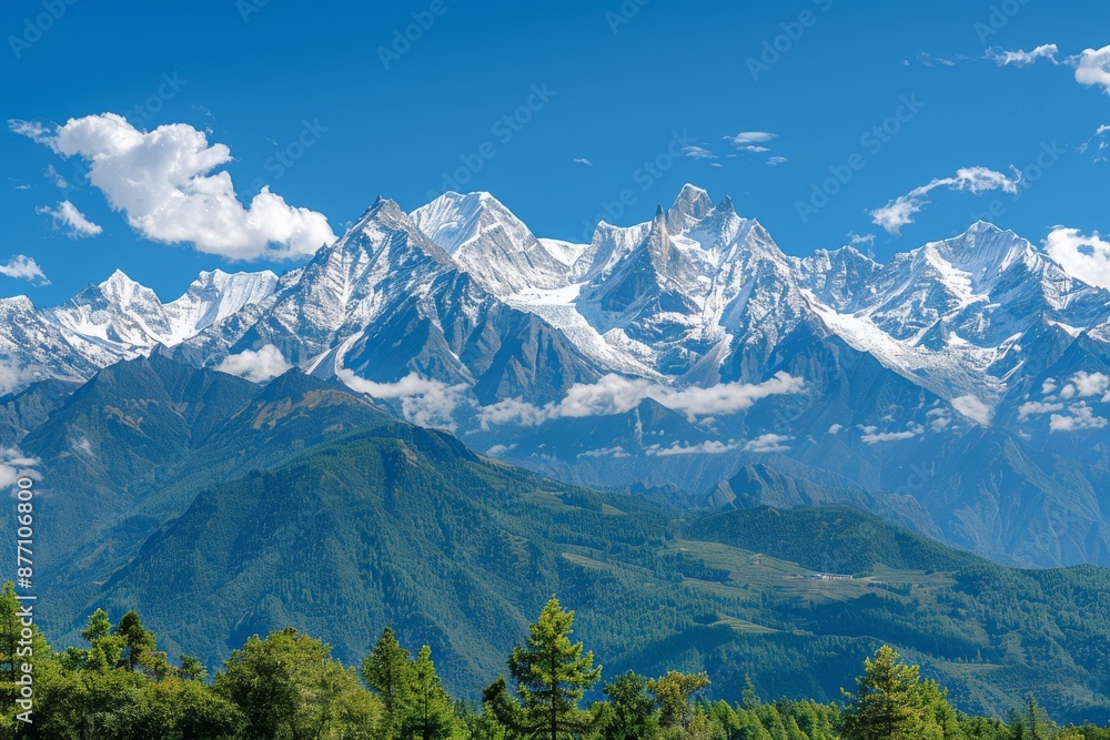 Snow-Capped Mountain Range Under a Clear Blue Sky Snow-Capped Mountain Range Under a Clear Blue Sky