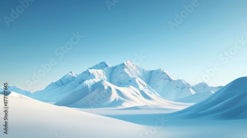 Snow-covered mountain peaks under a clear blue sky, realistic, 8K, UHD