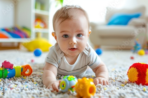 A cute baby playing with toys