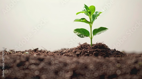 New life symbolized by plant emerging from soil on white background  © Valeriia