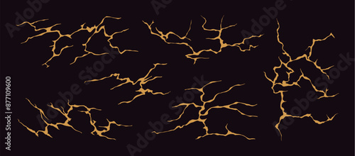 Cracks. Set of design and decor elements from different cracks. Vector art