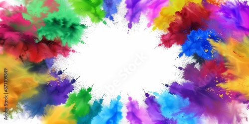 Rainbow-colored frame of powdered chalk or choli paint isolated on a white background, blank space © mikita