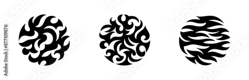 Round labels in the style of Gothic ornament. Trendy neo-tribal tattoo design elements. Vector art