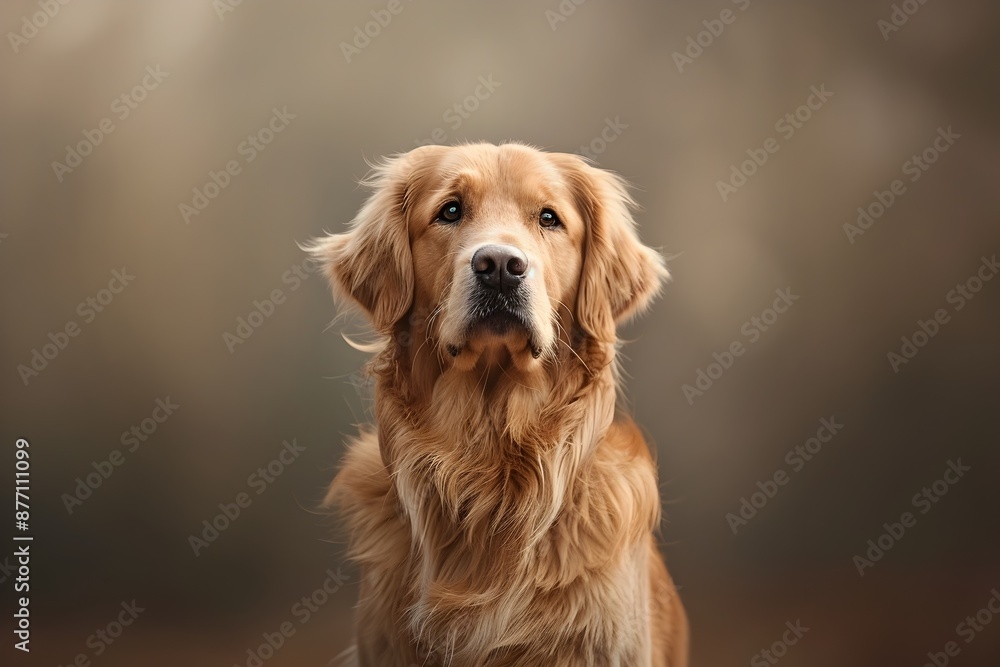 Fototapeta premium Handsome Golden Retriever Dog Sitting Outdoors in Nature Background