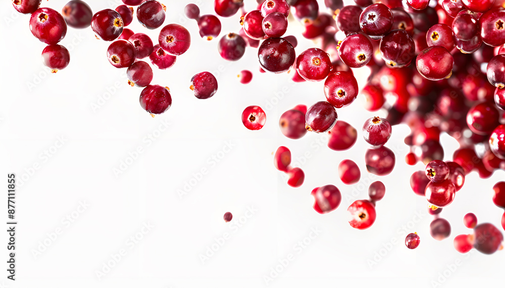 Fresh red cranberries flying on white background Fresh red cranberries flying on white background