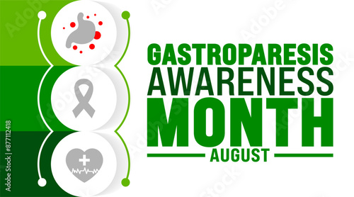 Gastroparesis Awareness Month is observed every year in August. Holiday concept. Template for background, banner, card, poster, placard, design template with unique shapes with standard color.
