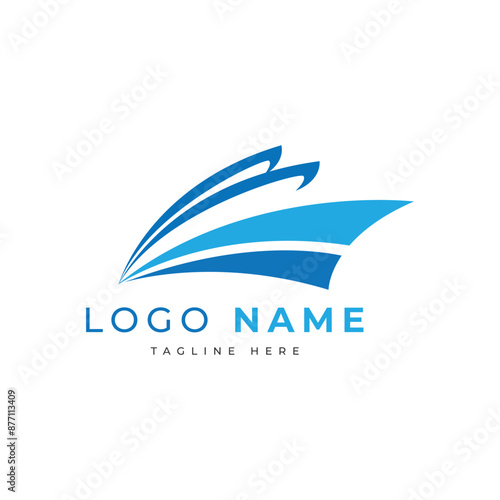 Vector blue travel with cruise ship and wave in the ocean sea sign symbol symbol logo template design inspiration