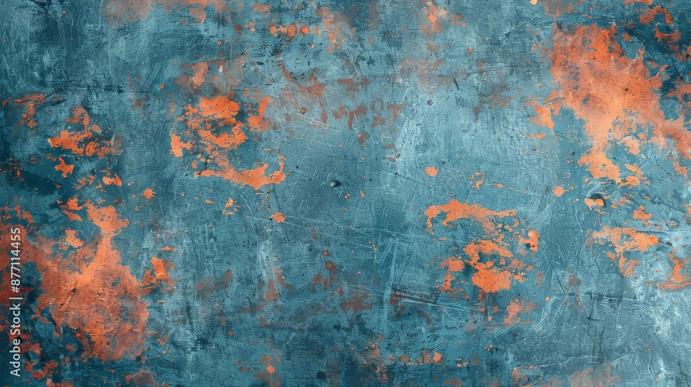 Fototapeta premium abstract blue and orange textured background with grunge and vintage elements.