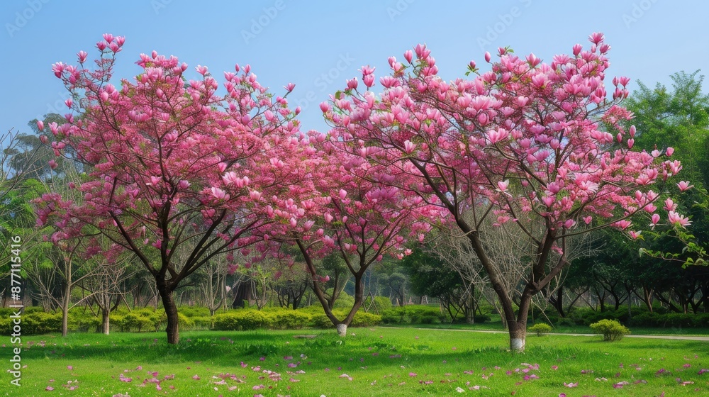 Blossoming magnolia trees in a park, China Blossoming magnolia trees in a park, China