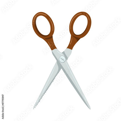 Scissors cartoon clipart. Vector flat opened shears. Isolated hand drawn illustration of thinning scissors. Simple template for print, web design, beauty salon, barbershop on white background