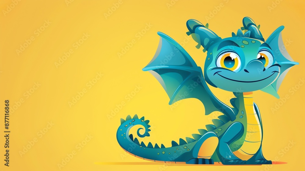 A cartoon illustration of a smiling blue dragon on a yellow background. A cartoon illustration of a smiling blue dragon on a yellow background.