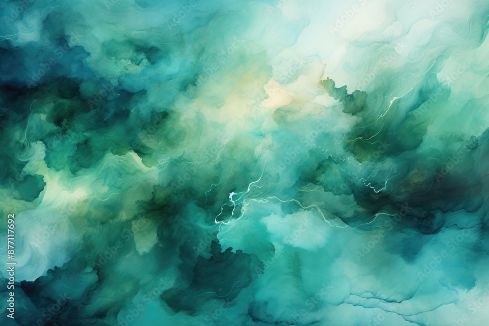 Hand painted watercolor background, black green and blue water green backgroun, generative IA