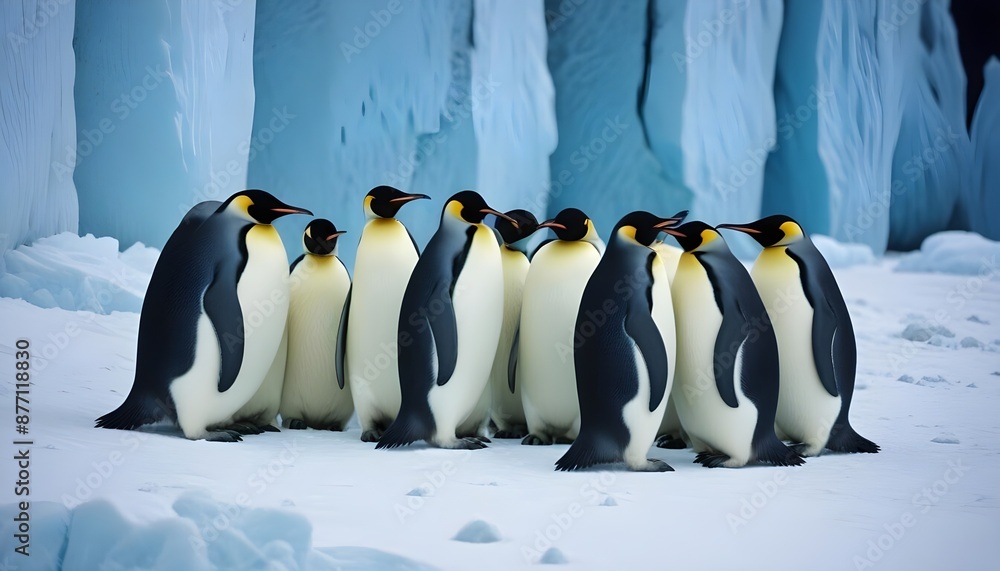 Obraz premium A family of penguins standing side by side on a glacier