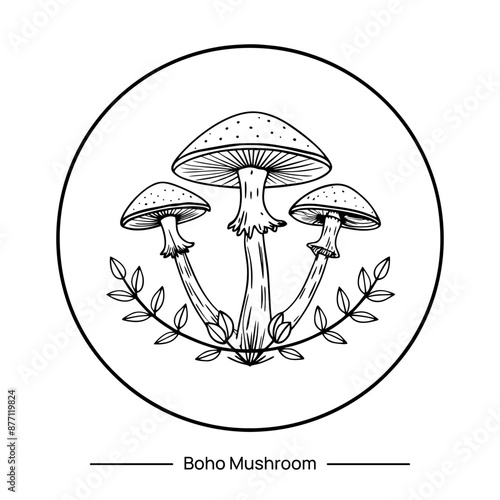 Vector magic mushroom in boho style