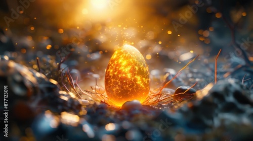 Glowing Spiritual Easter Vibes - Beautiful 3D Rendering with Golden Ratio, High Dynamic Range, and Bright Colors in Ambient Light Setting photo