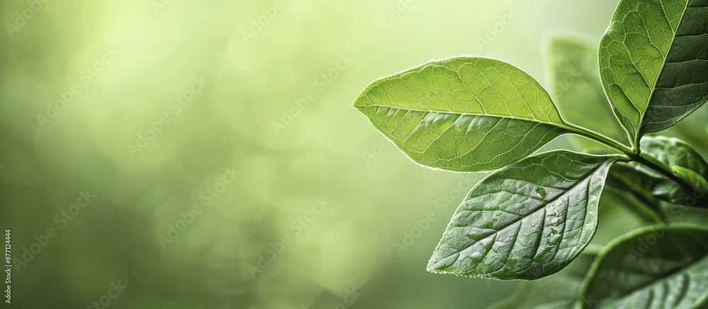 Closeup view of a rich green leaf set against a soft green backdrop, offering ample copy space for a background image. Closeup view of a rich green leaf set against a soft green backdrop, offering ample copy space for a background image.