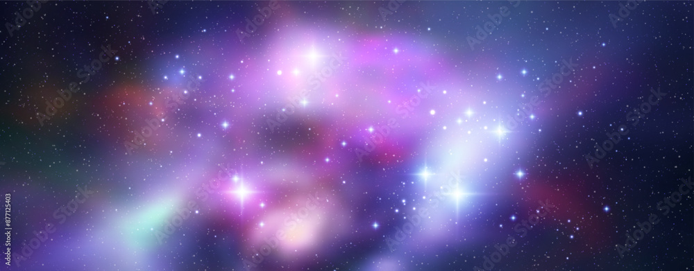 Fototapeta premium Space vector background with realistic nebula and shining stars. Magic colorful galaxy with stardust
