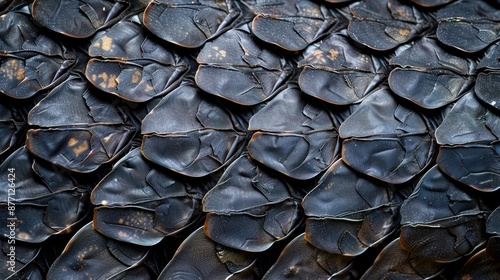  A mass of black leaves stacked upon one another on a darker base of leaves photo