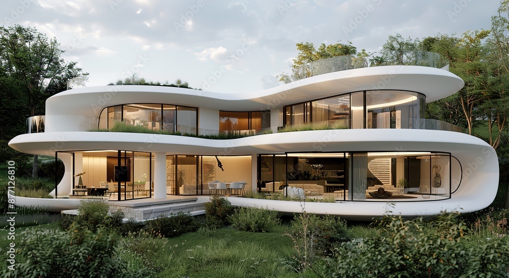 Modern Curved Villas Amidst Urban Greenery Modern Curved Villas Amidst Urban Greenery