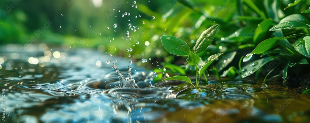 Water Droplets Suspended in Mid-Air Above a Tranquil Stream, Capturing a Moment of Serene Beauty in Nature, A Glimpse of Life's Transience and the Cycle of Water Water Droplets Suspended in Mid-Air Above a Tranquil Stream, Capturing a Moment of Serene Beauty in Nature, A Glimpse of Life's Transience and the Cycle of Water