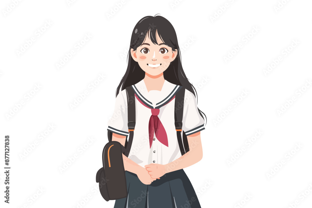 Portrait smiling of teen student girl of Asian ethnic isolated vector style Portrait smiling of teen student girl of Asian ethnic isolated vector style