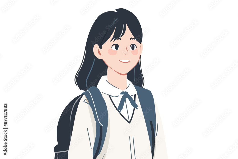 Portrait smiling of teen student girl of Asian ethnic isolated vector style Portrait smiling of teen student girl of Asian ethnic isolated vector style