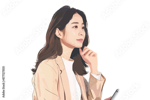 portrait of asian business woman looking on mobile ph isolated vector style