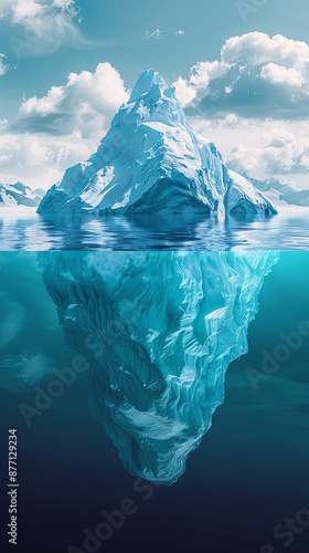 Underlying risks lurk beneath the surface, like an iceberg of challenges in a business crisis, with hidden threats that are unseen, all depicted against a blank copy space image