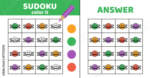 Sudoku with planet and two orbits. Coloring sudoku with planet. Cartoon