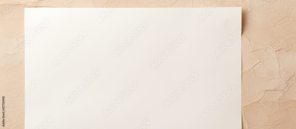 Fototapeta premium Overhead view of a blank white paper on a beige background with copy space image.