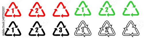Set of badges for marking plastic. Industrial marking of plastic products. Code system signs for plastic recycling. Vector elements..