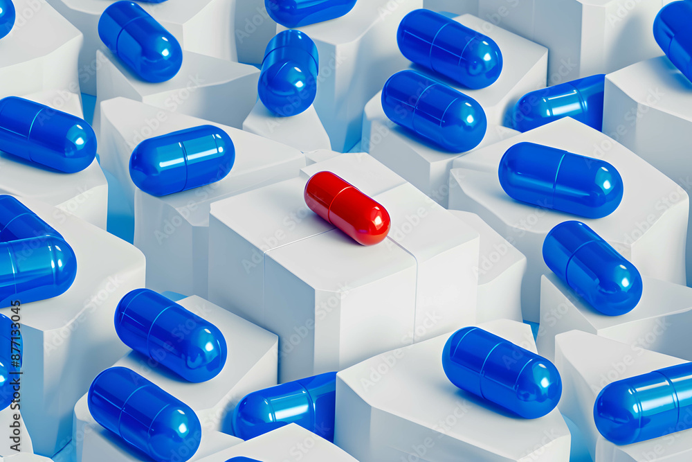 Red Capsule Stands Out Among Blue Pills Red Capsule Stands Out Among Blue Pills
