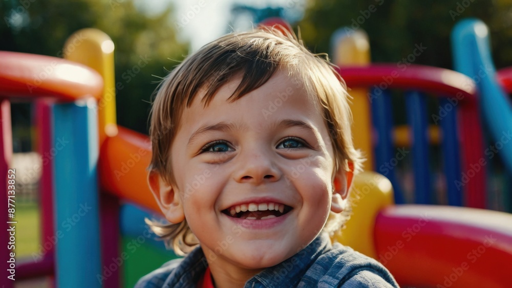 Happy child playing at a vibrant playground Happy child playing at a vibrant playground