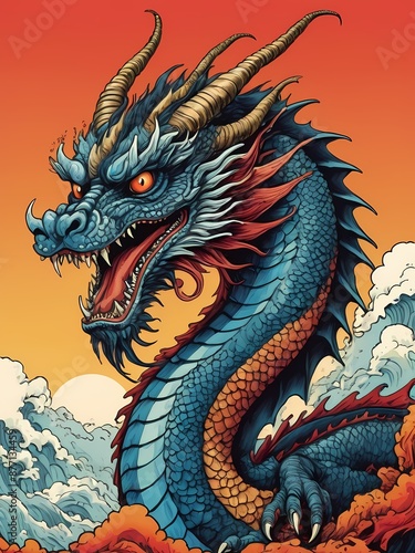 Japanese Dragon Pop Art Style generative AI illustration © Dmitry