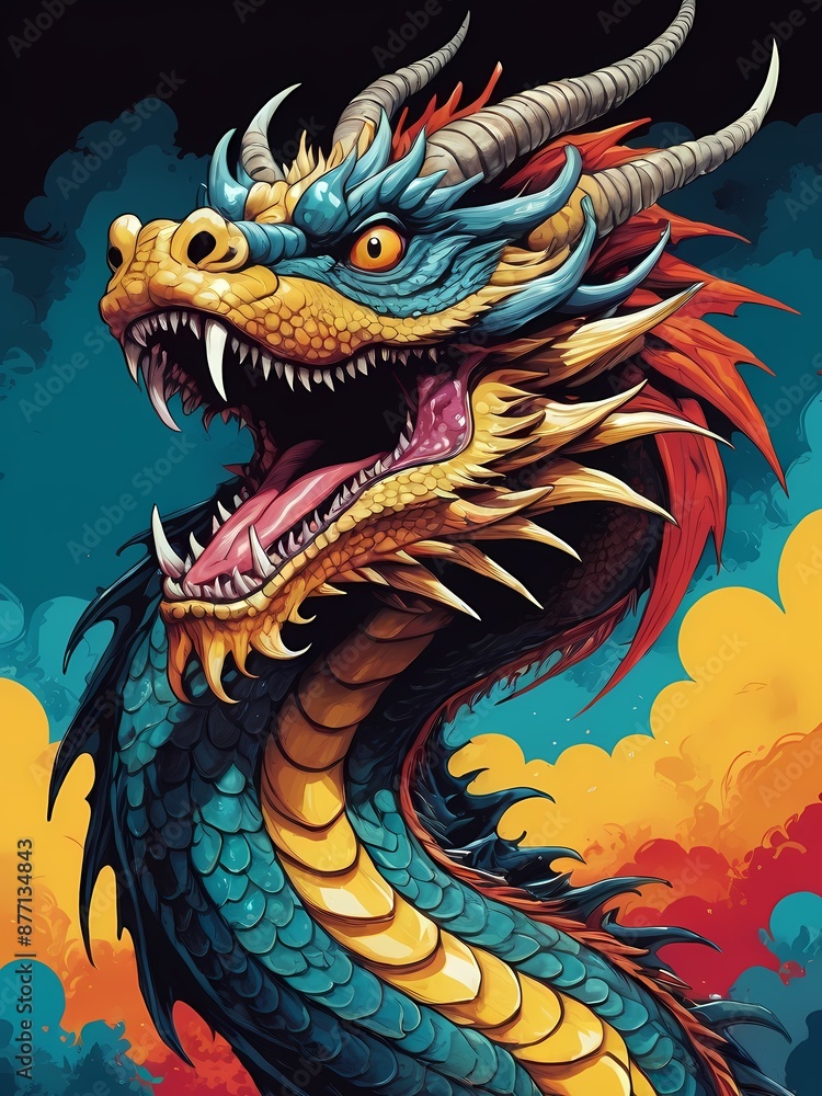 Japanese Dragon Pop Art Style generative AI illustration Japanese Dragon Pop Art Style generative AI illustration