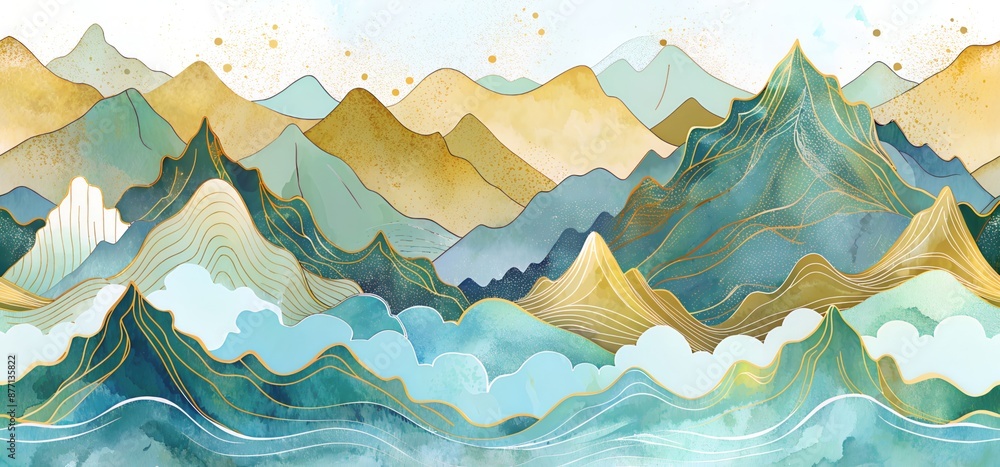 A beautiful blue watercolor illustration of mountain peaks under a cloudy sky, ideal for nature, travel and landscape projects. A beautiful blue watercolor illustration of mountain peaks under a cloudy sky, ideal for nature, travel and landscape projects.