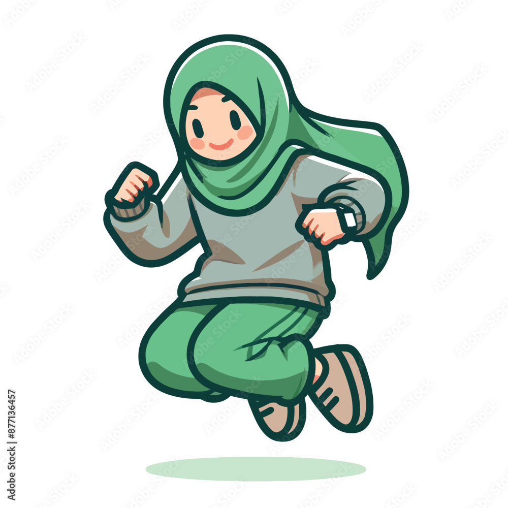 Obraz premium illustration of Muslim woman jumping energetic