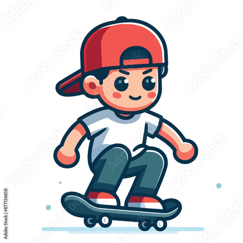 illustration of a cool boy skateboarding