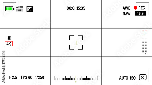 Camera viewfinder. Viewfinder camera recording. Video screen on a black background. vector illustration	