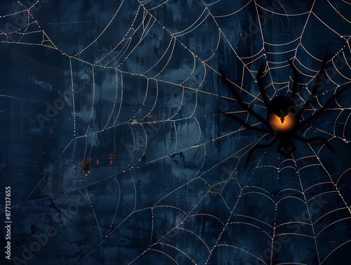 Spider web silhouette against black wall - halloween theme dark background photo